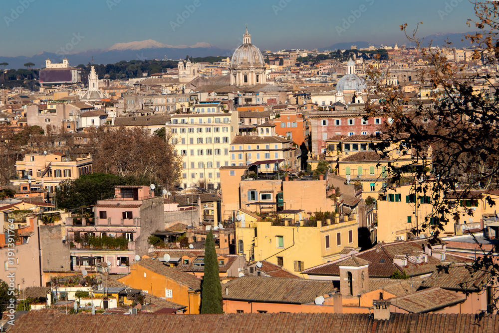 Cityscape of the Rome italy in the sunny day. View from the Gianicolo Janiculum hill.