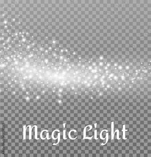 magic light white glitter wave abstract particles isolated on transparent background.
