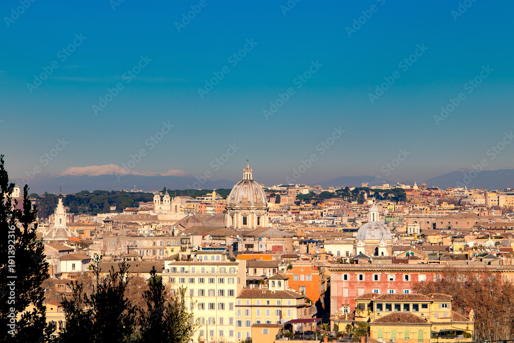 Cityscape of the Rome italy in the sunny day. View from the Gianicolo Janiculum hill.