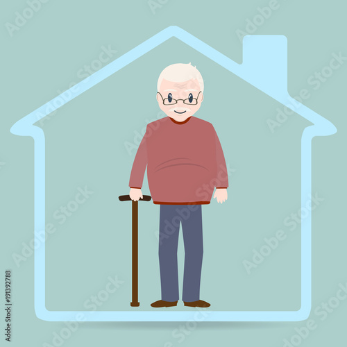 Nursing home for elderly man icon