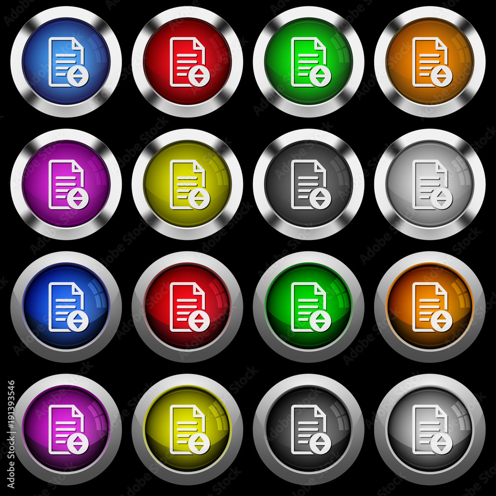 Document scrolling white icons in round glossy buttons on black background Document scrolling white icons in round glossy buttons on black background