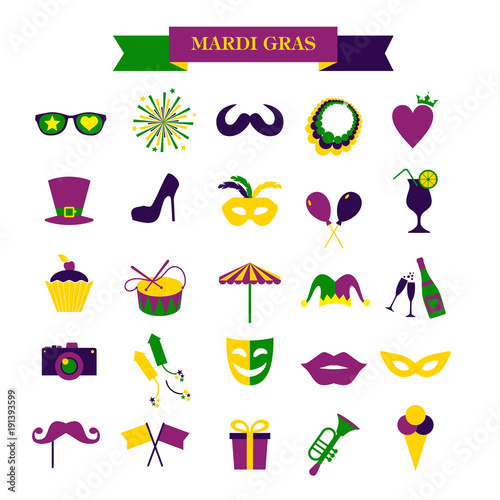 Mardi gras set of icons isolated on white