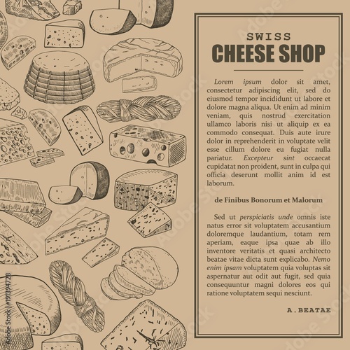Shop or store, market sketch banner with cheese