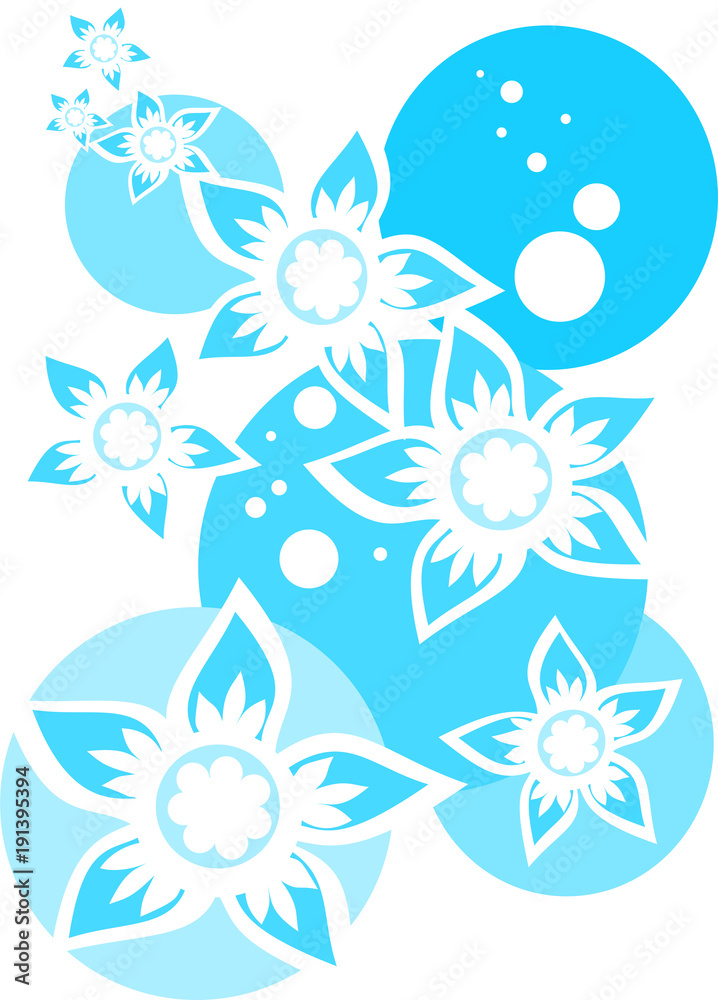 Blue and white flowers composition