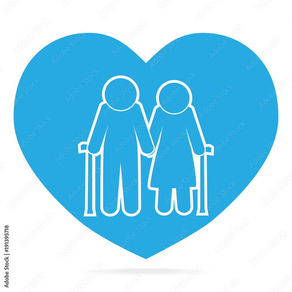 Elderly couple with love symbol. old people couple with heart blue icon Elderly couple with love symbol. old people couple with heart blue icon