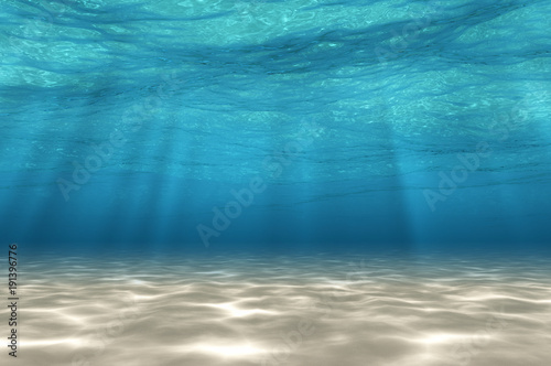 Abstract under sea background, white sand with sun ray for your design. Digital generating image. 3D illustration. photo