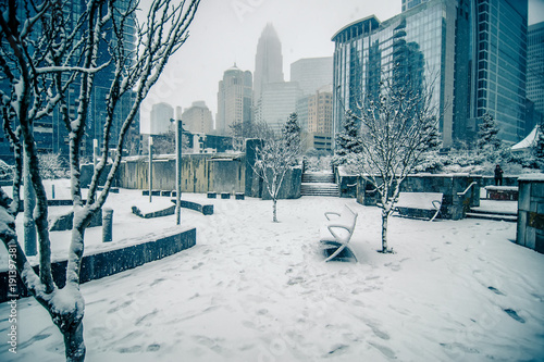 rare wintry mix around charlotte city streets in north carolina photo