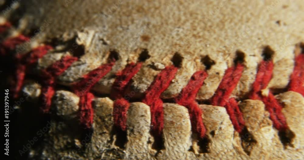 Baseball with Red Stitching Macro Close Up Panning, 4K