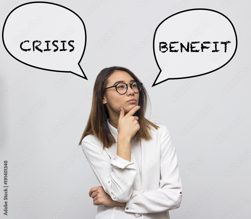 Young pretty asian woman thinking about hard choice between crisis and benefit. Businesswoman concept. Selective focus and shallow DOF Young pretty asian woman thinking about hard choice between crisis and benefit. Businesswoman concept. Selective focus and shallow DOF