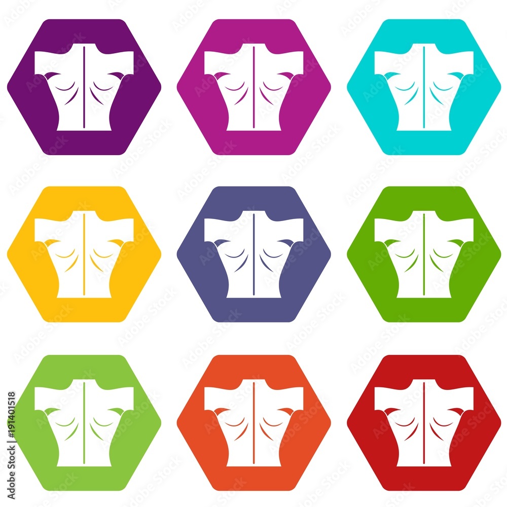 Human back icon set color hexahedron Human back icon set color hexahedron