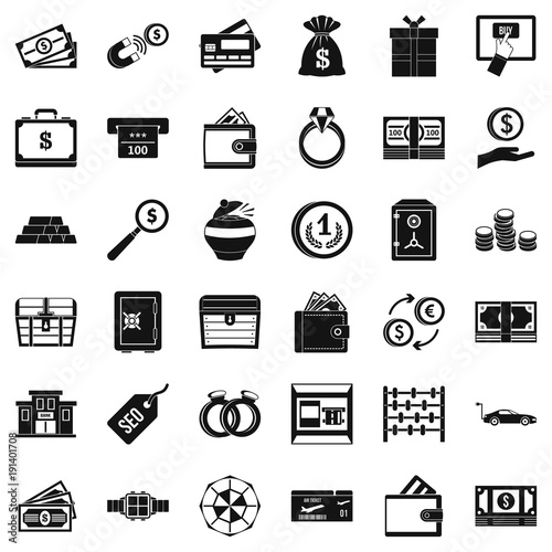 Hard cash icons set, simple style