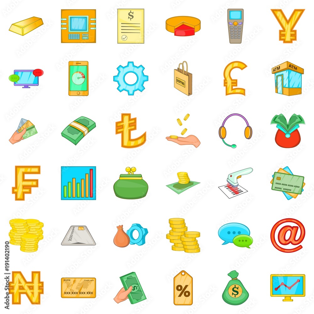 Box office icons set, cartoon style