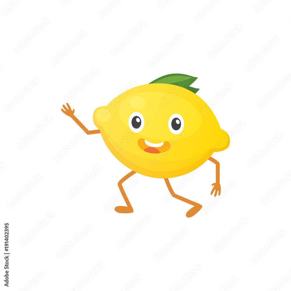 Vector illustration with funny lemon character. fresh food time.