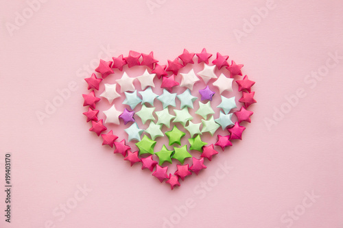 Heart maded from small paper stars Origami