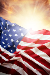 American flag in sky. Independence day
