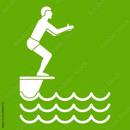 Man standing on springboard icon green