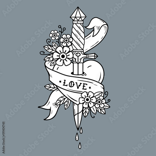Gagger piercing heart with dripping blood.Love