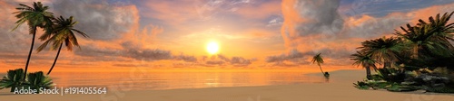 panorama of a tropical beach at sunset