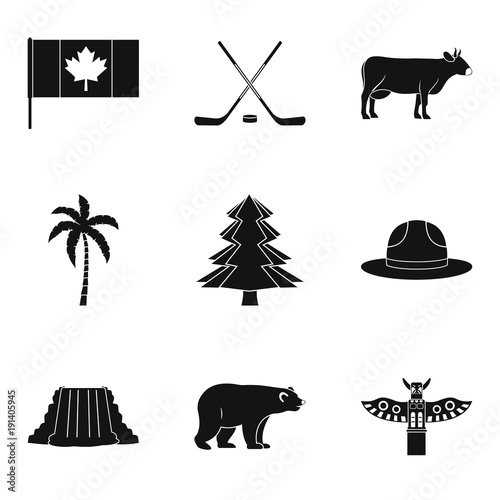 North america icons set, simple style