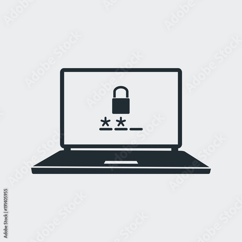 Icono plano seguridad en portatil en fondo gris