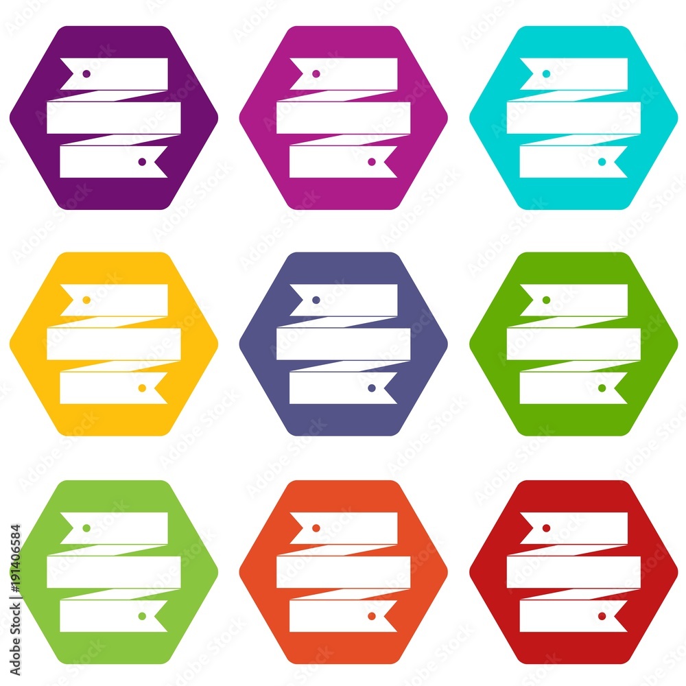 Ribbon banner icon set color hexahedron Ribbon banner icon set color hexahedron
