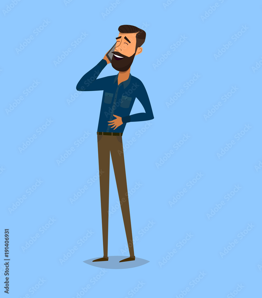 Man is talking on the phone with different emotions. Vector illustration in cartoon style