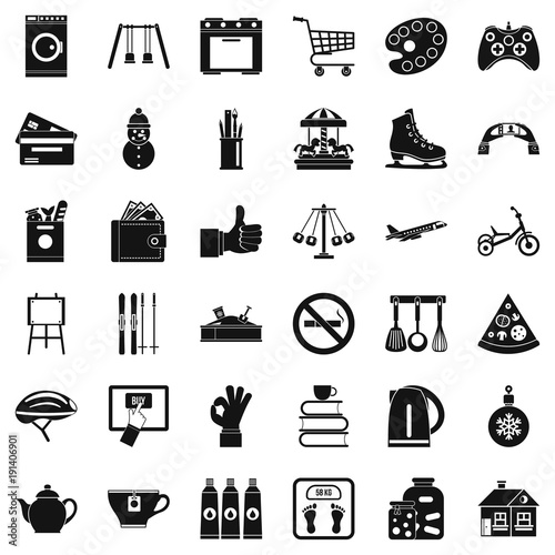 Long childhood icons set, simple style