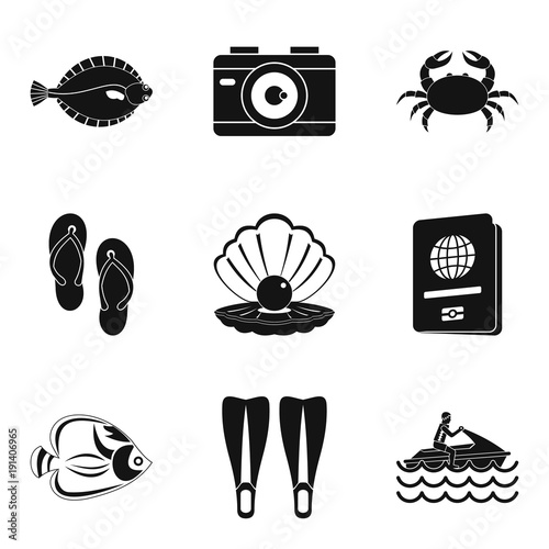 Ocean floor icons set, simple style