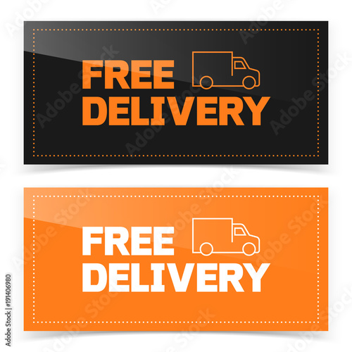Banner button design with free delivery van icon