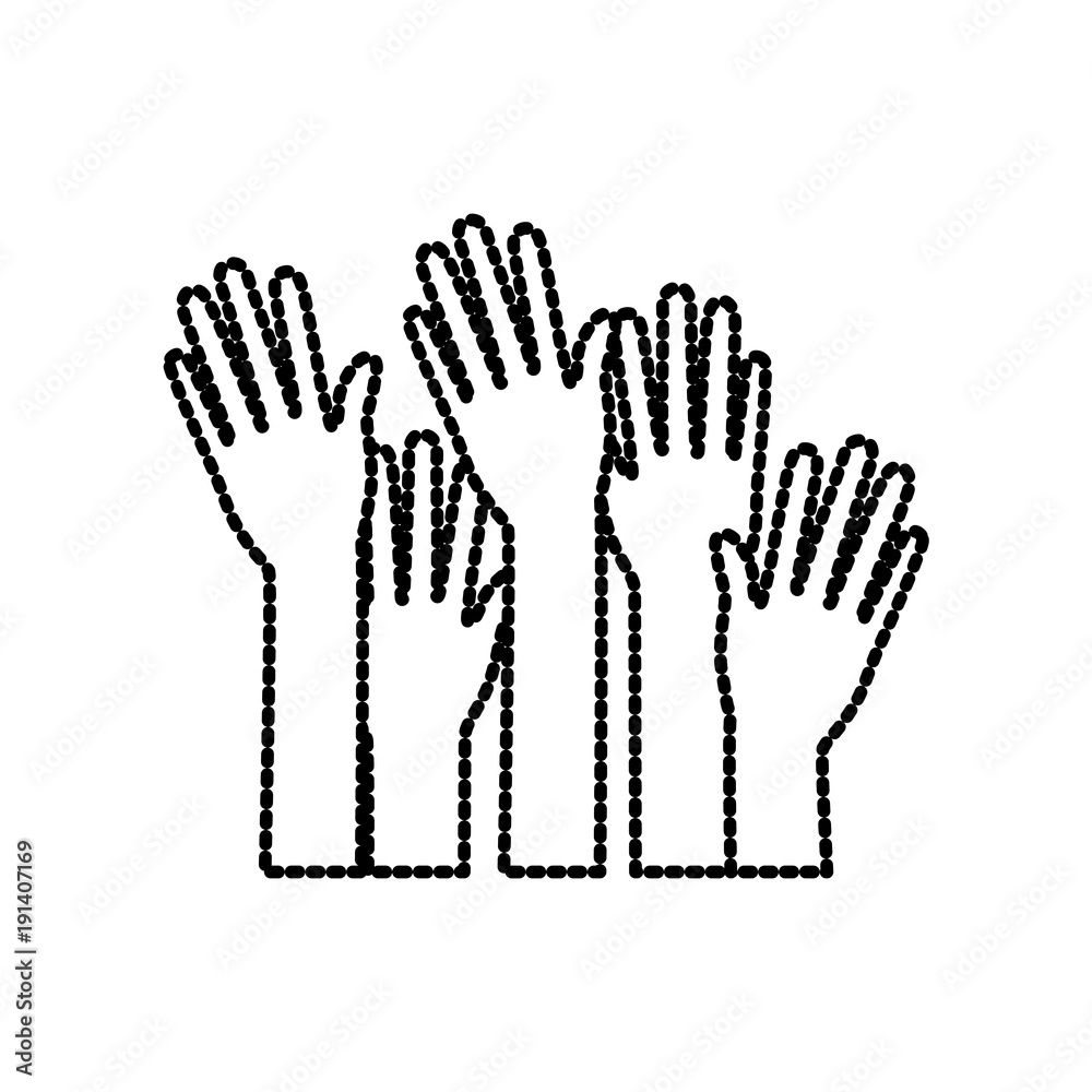 Fototapeta premium set several arms hands gesture on dotted silhouette vector illustration
