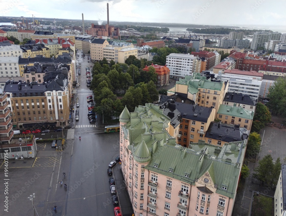 Fototapeta premium Aerial view of Helsinki Kallio