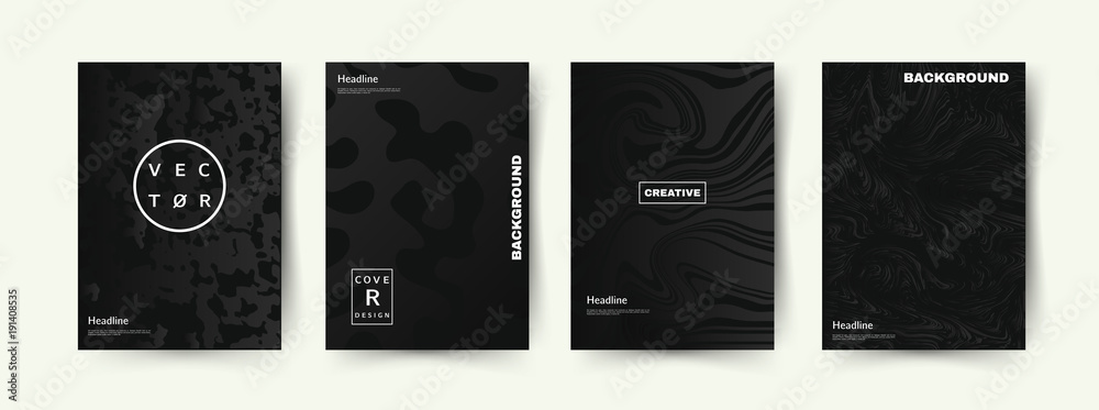 Elegant Black color covers set. Abstract shapes with gradients. Trendy design. Eps10 vector. - obrazy, fototapety, plakaty 