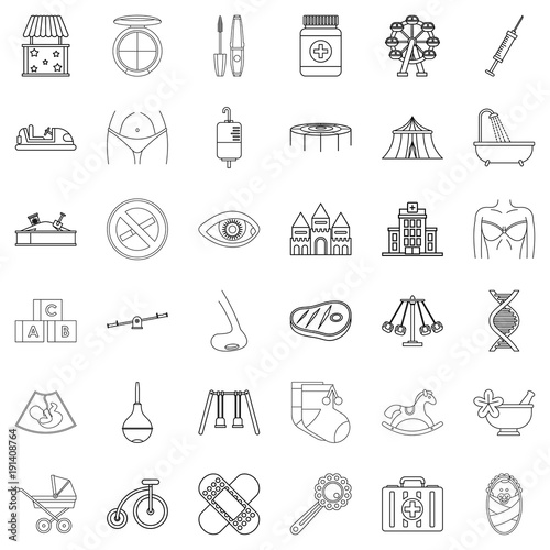 Healthy parenting icons set, outline style