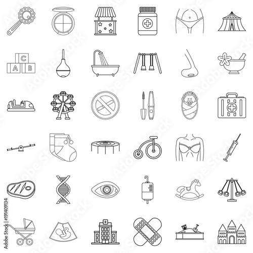 Hereditary icons set  outline style