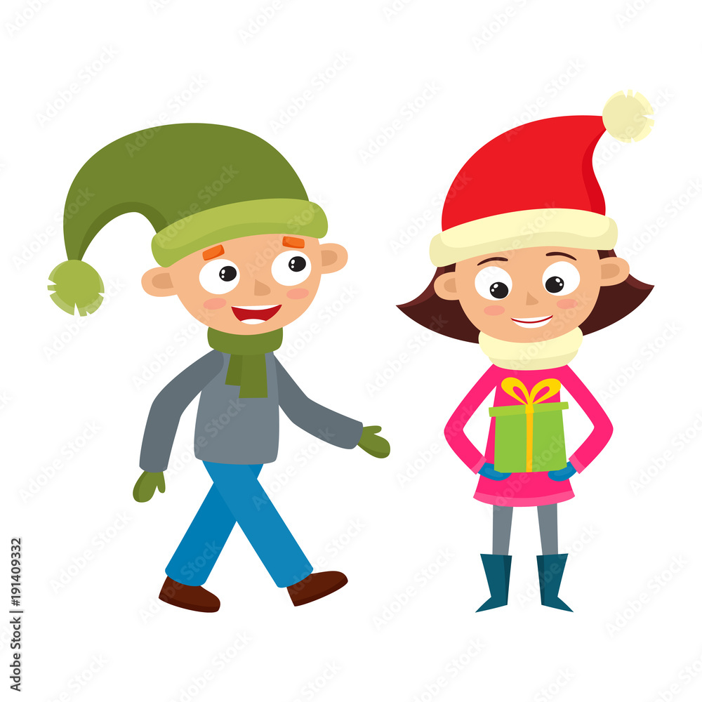 Set of walking young teenages in winter clothes Set of walking young teenages in winter clothes