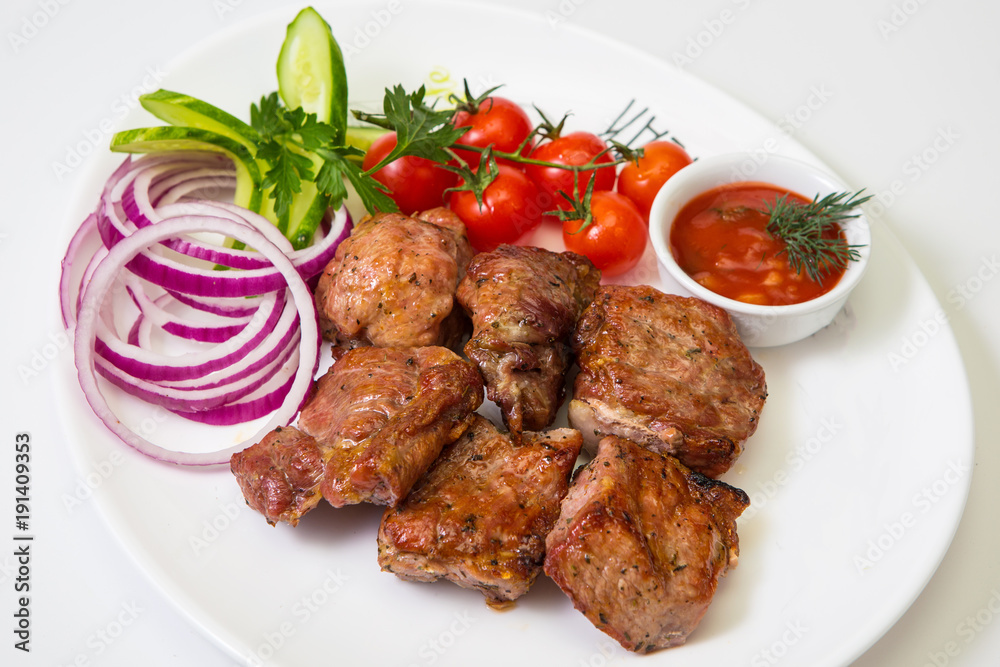 meat with grill on white background meat with grill on white background