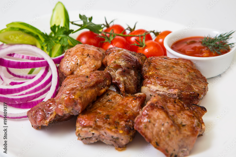 meat with grill on white background meat with grill on white background