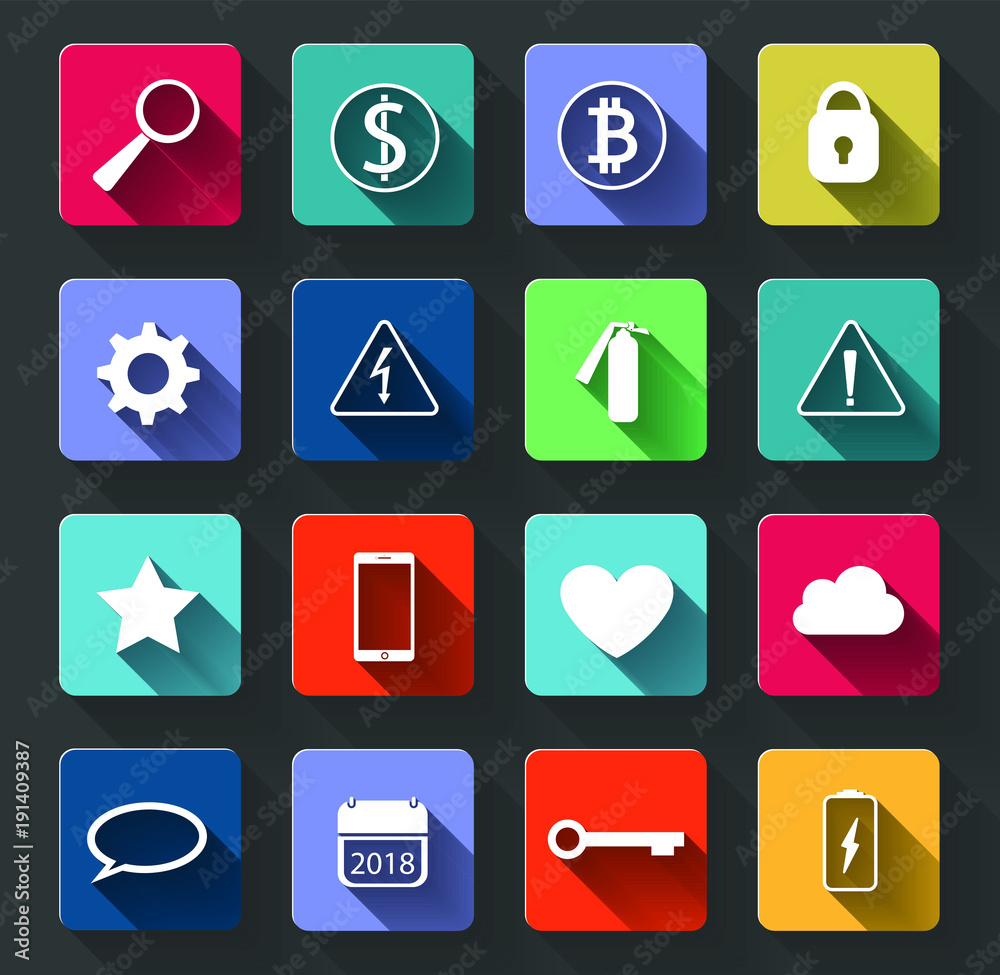 Warning Signs and Social Icons set with Long Shadow.Symbols used in everyday life. application vector illustrator Warning Signs and Social Icons set with Long Shadow.Symbols used in everyday life. application vector illustrator