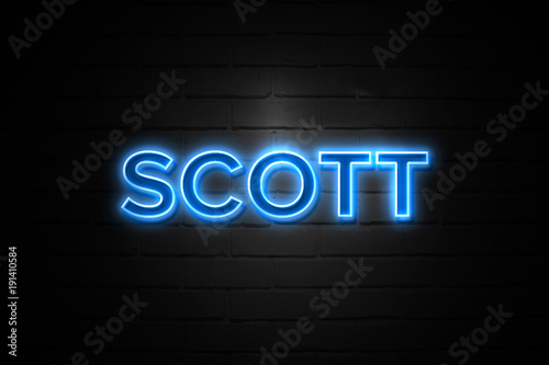 Scott neon Sign on brickwall photo