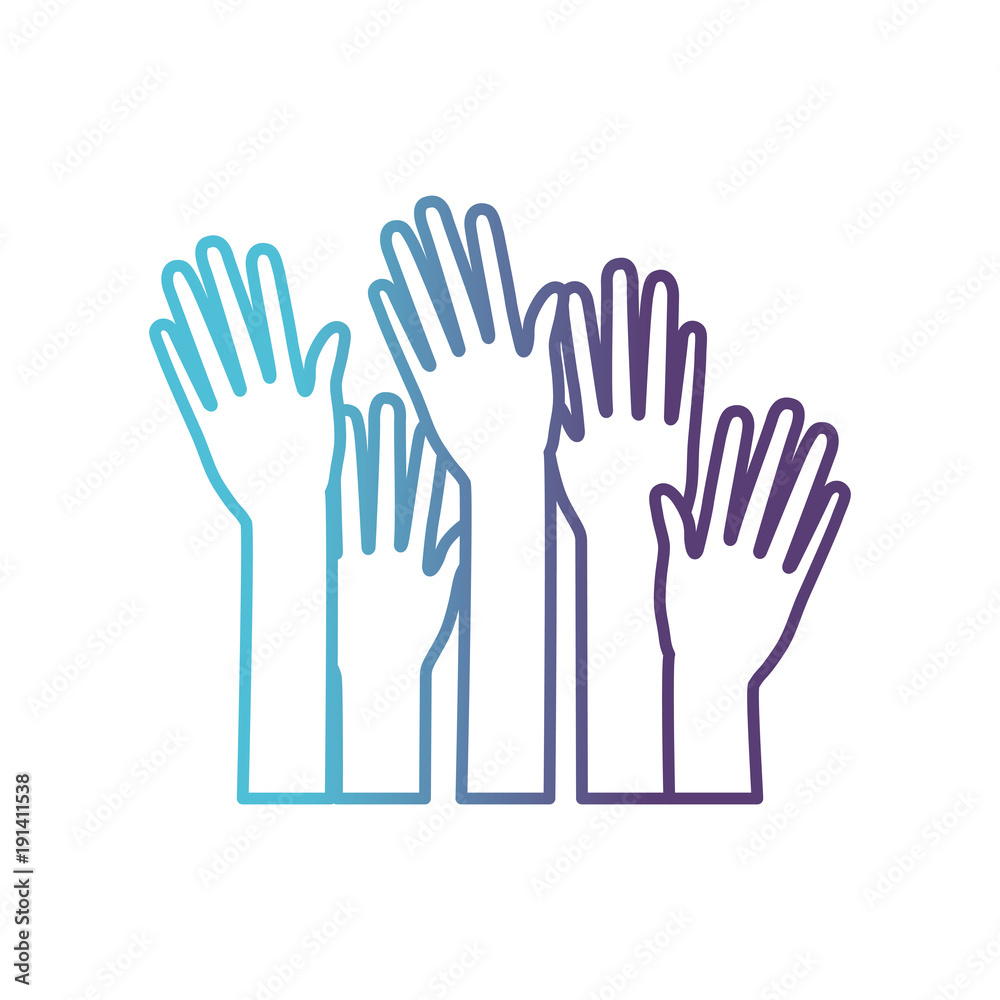 set several arms hands gesture on gradient color silhouette from blue to purple vector illustration set several arms hands gesture on gradient color silhouette from blue to purple vector illustration