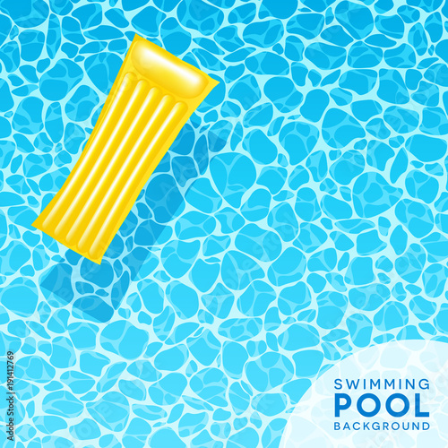 Clear blue swimming pool water background with floating air mattress. For banners, brochures, invitations about spring break, travel, and summer. Vector illustration.