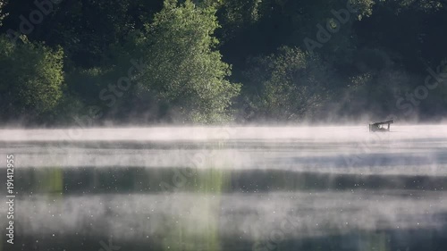morning lake and fog after sunrise