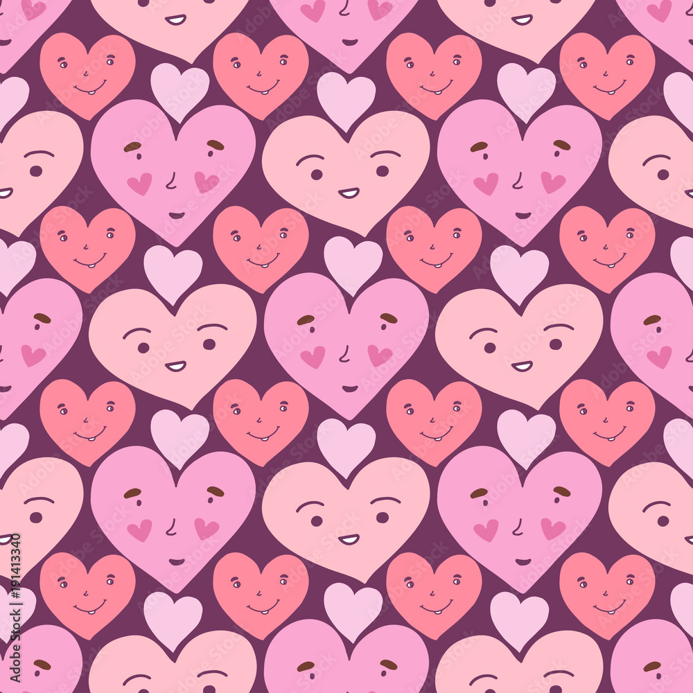 Hearts seamless pattern. Sweet doodle texture. Textile print or wrapping  paper. Funny packaging design. Valentines day background. Stock Vector