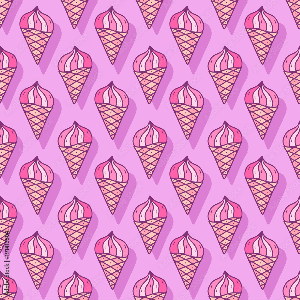 cute ice cream cone seamless pattern sweet doodle texture in pink colors textile print or wrapping paper funny packaging design stock vector adobe stock