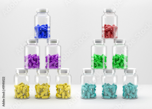medicine can with pills on white background. 3D illustration