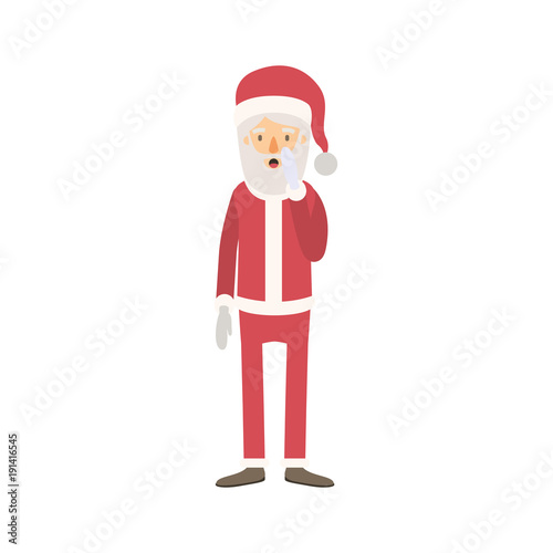 santa claus caricature full body with surprised expression hat and costume on colorful silhouette vector illustration