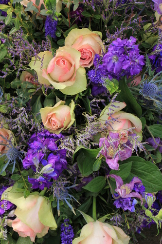 Blue and pink wedding flowers