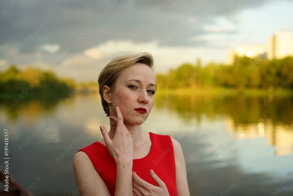 girl in red outdoors girl in red outdoors
