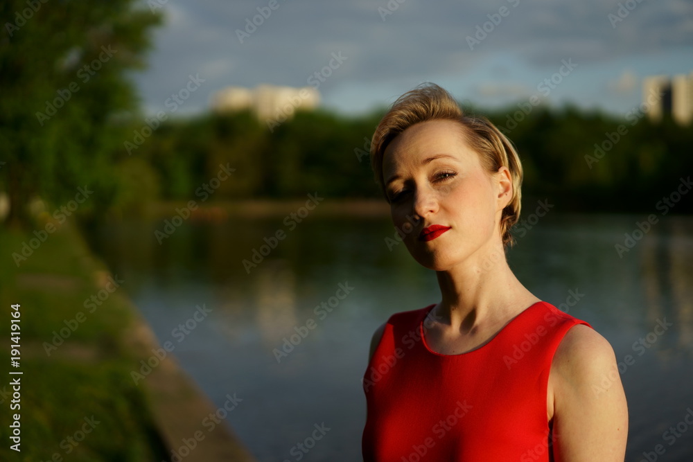 girl in red outdoors girl in red outdoors
