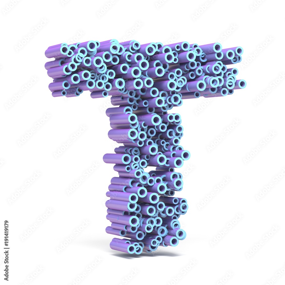 Purple blue font made of tubes LETTER T 3D Purple blue font made of tubes LETTER T 3D